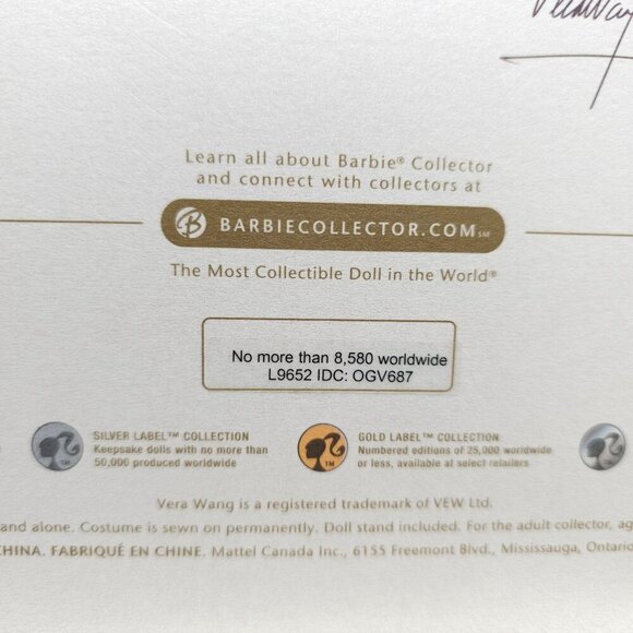 Vera Wang Bride Barbie Doll The Romanticist Gold Label Limited Edition L9652 - Picture 10 of 11